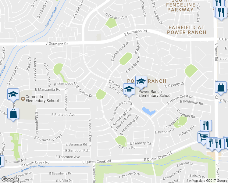 map of restaurants, bars, coffee shops, grocery stores, and more near 4403 South Maverick Avenue in Gilbert