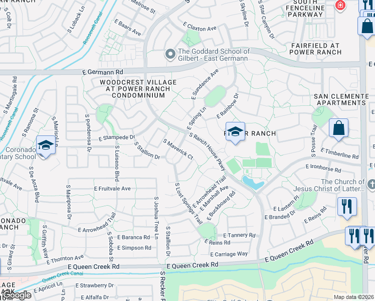 map of restaurants, bars, coffee shops, grocery stores, and more near 4403 South Maverick Avenue in Gilbert
