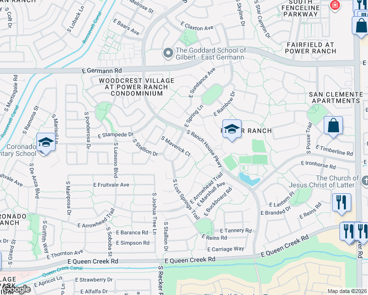 map of restaurants, bars, coffee shops, grocery stores, and more near 4085 East Wagon Circle in Gilbert