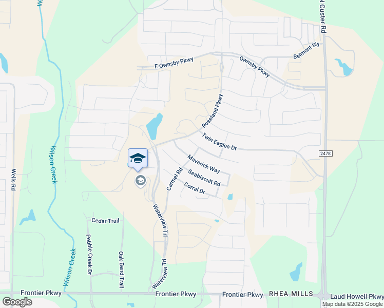 map of restaurants, bars, coffee shops, grocery stores, and more near 2705 Maverick Way in McKinney