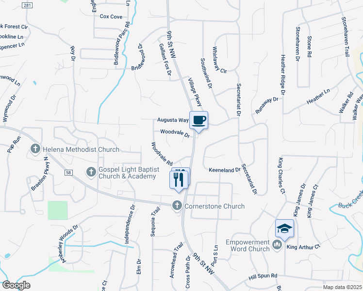 map of restaurants, bars, coffee shops, grocery stores, and more near 6040 Woodvale Road in Helena