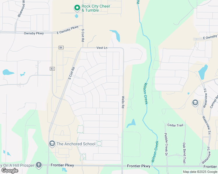 map of restaurants, bars, coffee shops, grocery stores, and more near 3453-3935 County Road 84 in Prosper