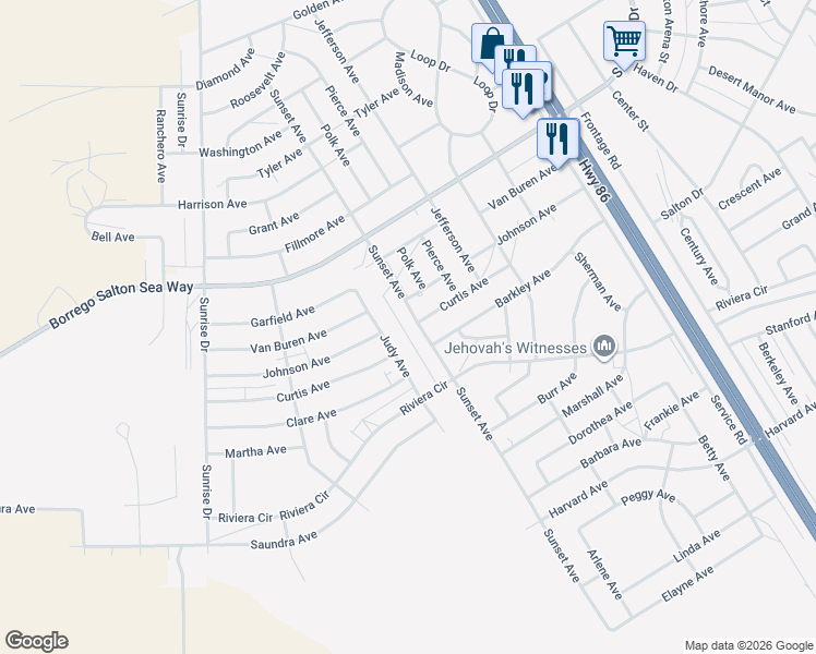 map of restaurants, bars, coffee shops, grocery stores, and more near 1987 Sunset Avenue in Thermal