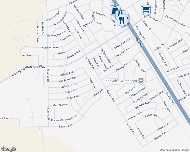 map of restaurants, bars, coffee shops, grocery stores, and more near 1987 Sunset Avenue in Thermal