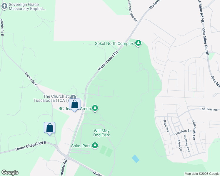map of restaurants, bars, coffee shops, grocery stores, and more near in Tuscaloosa