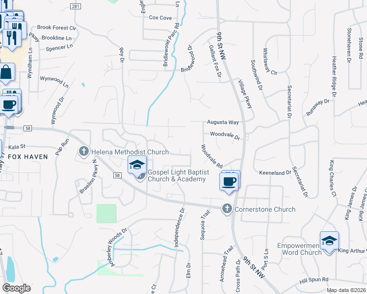 map of restaurants, bars, coffee shops, grocery stores, and more near 507 Laurel Woods Trail in Helena