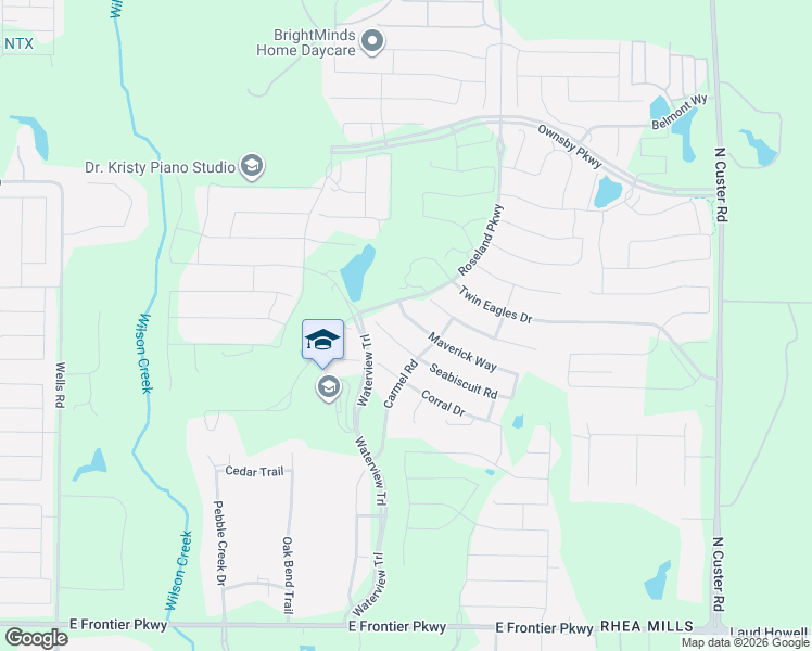 map of restaurants, bars, coffee shops, grocery stores, and more near 2604 Maverick Way in Celina