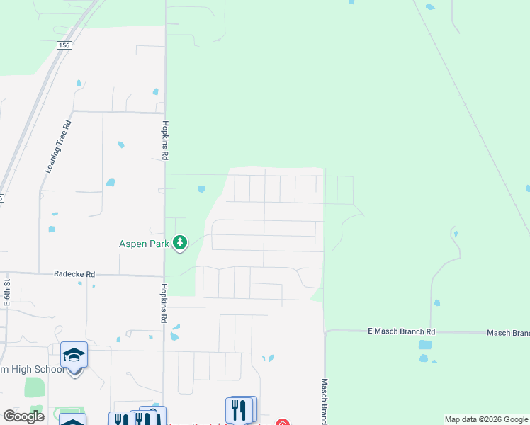 map of restaurants, bars, coffee shops, grocery stores, and more near Shady Lane in Krum