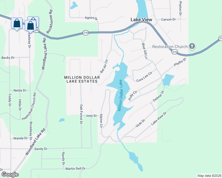 map of restaurants, bars, coffee shops, grocery stores, and more near 12590 Bel Air Circle in Lake View