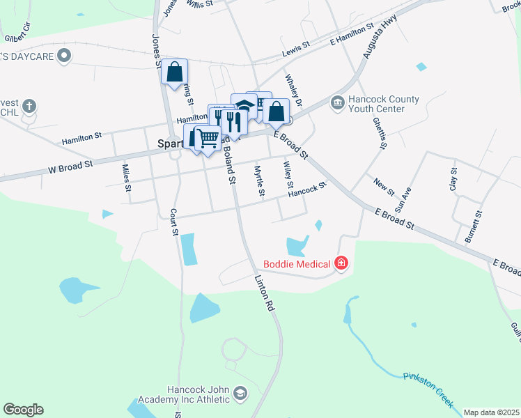 map of restaurants, bars, coffee shops, grocery stores, and more near 377 Hancock Street in Sparta