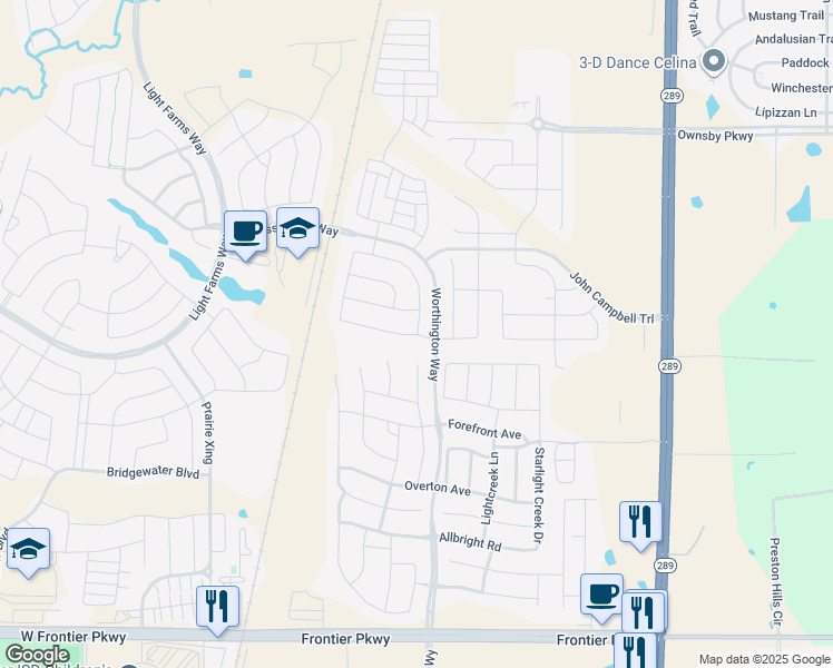 map of restaurants, bars, coffee shops, grocery stores, and more near 781 Corner Post Path in Celina