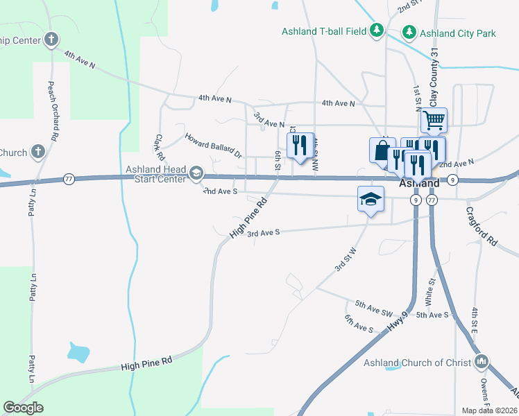 map of restaurants, bars, coffee shops, grocery stores, and more near 948 2nd Avenue South in Ashland