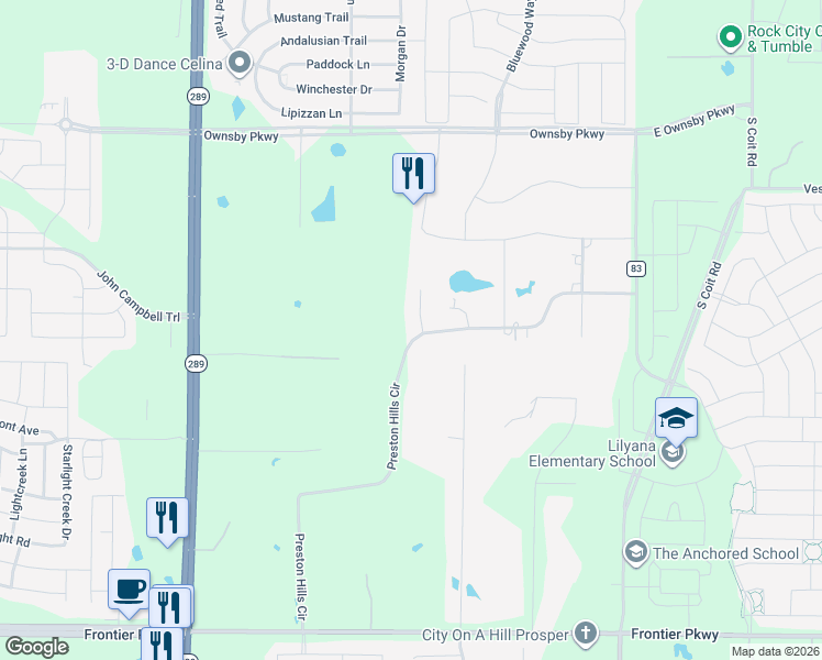 map of restaurants, bars, coffee shops, grocery stores, and more near 3737 Preston Hills Circle in Celina