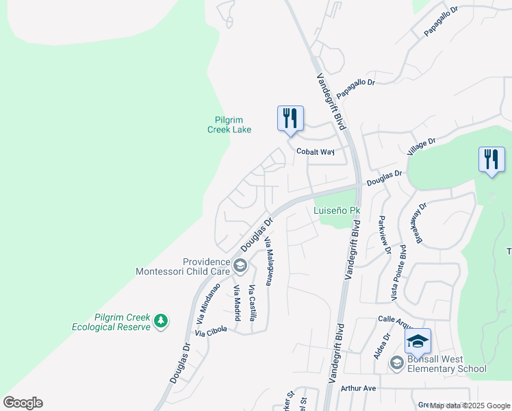 map of restaurants, bars, coffee shops, grocery stores, and more near 1447 Puritan Drive in Oceanside