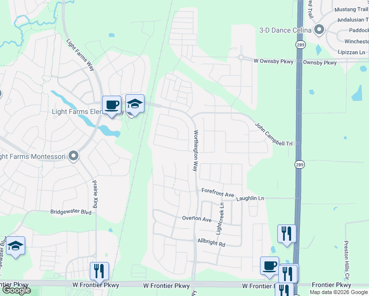 map of restaurants, bars, coffee shops, grocery stores, and more near 750 Harrington Lane in Celina