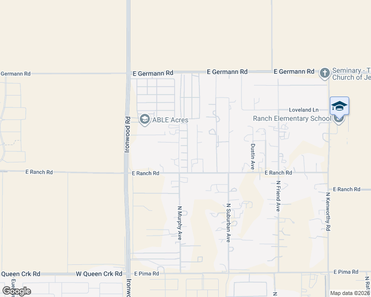 map of restaurants, bars, coffee shops, grocery stores, and more near 654 East Ranch Road in San Tan Valley