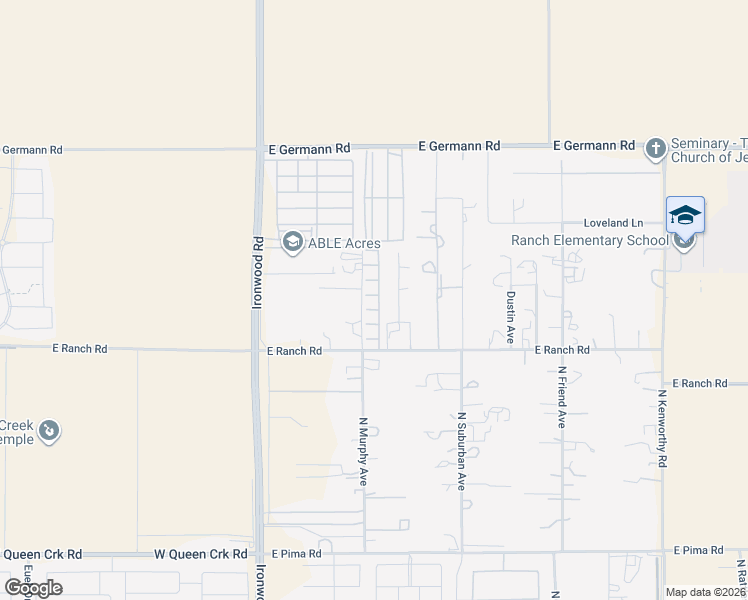 map of restaurants, bars, coffee shops, grocery stores, and more near 654 East Ranch Road in San Tan Valley