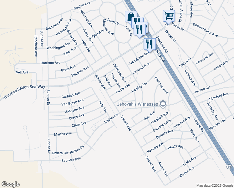 map of restaurants, bars, coffee shops, grocery stores, and more near 1291 Curtis Avenue in Thermal