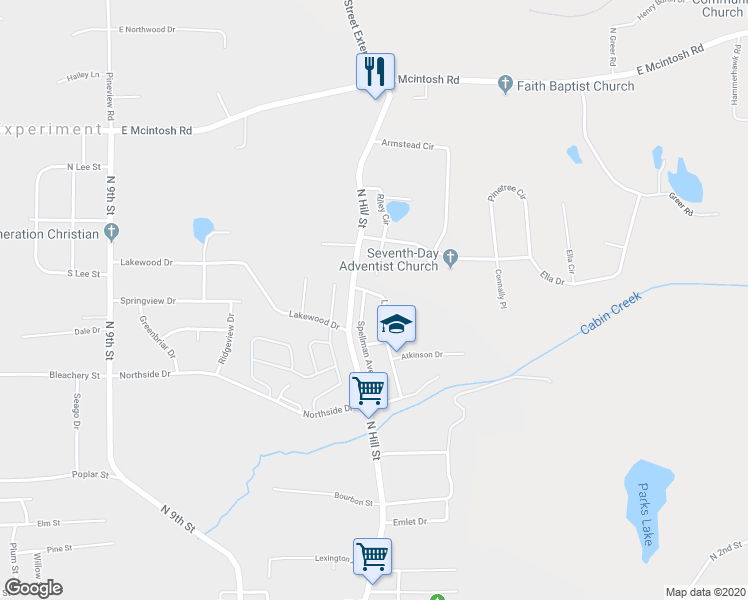 map of restaurants, bars, coffee shops, grocery stores, and more near 1425 Lincoln Road in Griffin
