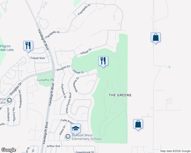 map of restaurants, bars, coffee shops, grocery stores, and more near 1212 Breakaway Drive in Oceanside