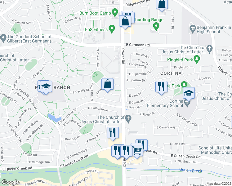 map of restaurants, bars, coffee shops, grocery stores, and more near 4762 East Lark Street in Gilbert