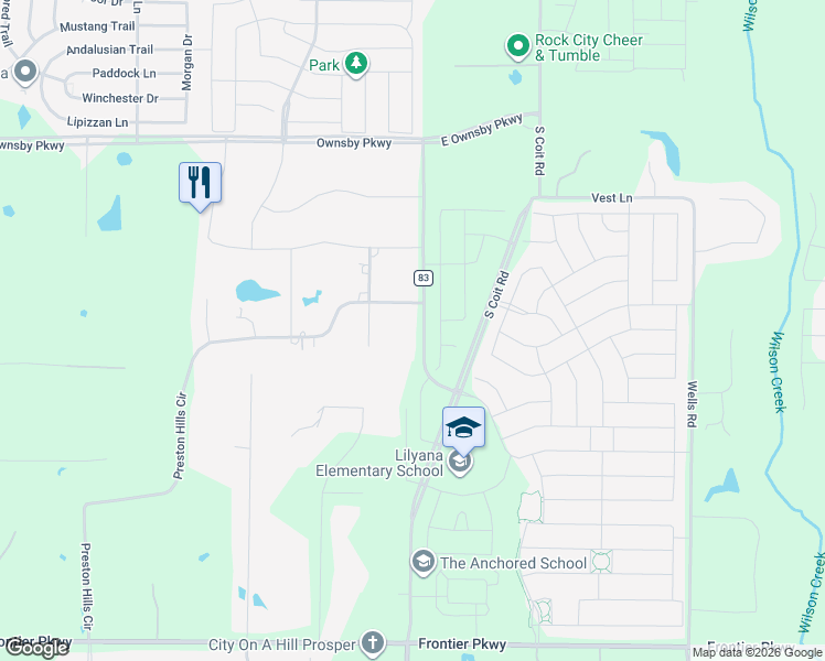 map of restaurants, bars, coffee shops, grocery stores, and more near 3747 County Road 83 in Celina
