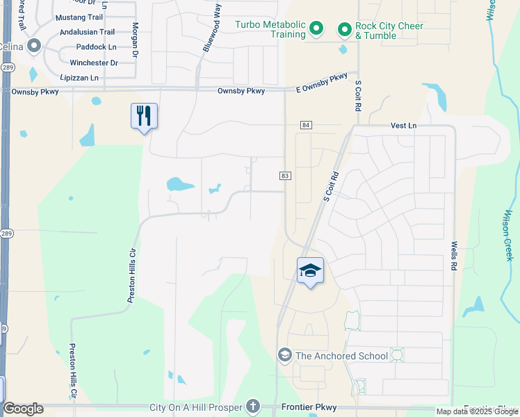 map of restaurants, bars, coffee shops, grocery stores, and more near 4054 Preston Hills Circle in Celina
