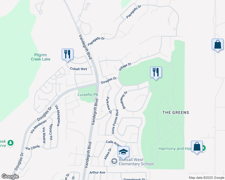 map of restaurants, bars, coffee shops, grocery stores, and more near 1100 Parkview Drive in Oceanside