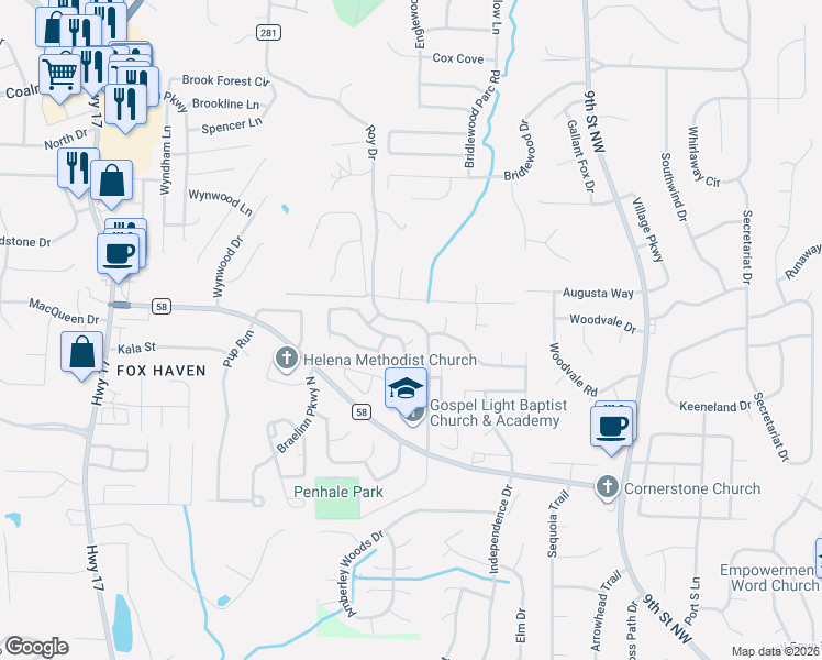 map of restaurants, bars, coffee shops, grocery stores, and more near 534 Laurel Woods Trail in Helena