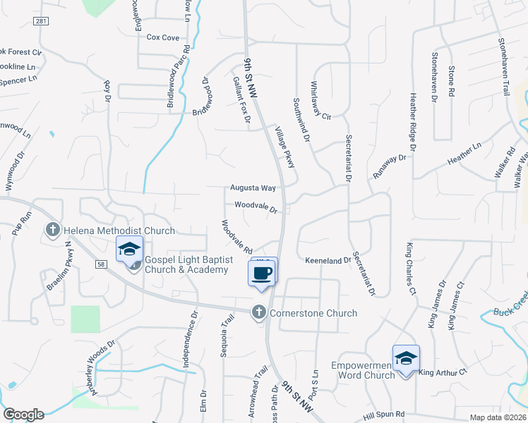 map of restaurants, bars, coffee shops, grocery stores, and more near 6065 Woodvale Drive in Helena