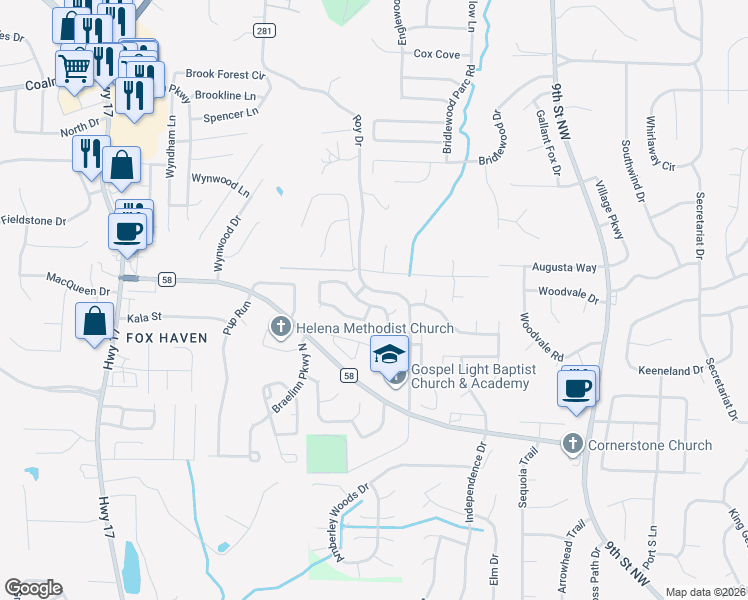 map of restaurants, bars, coffee shops, grocery stores, and more near 122 Cedar Bend Drive in Helena