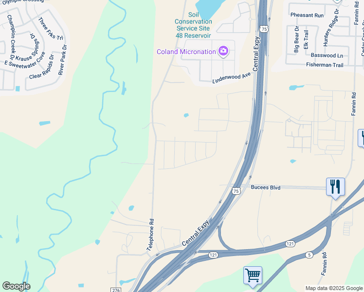 map of restaurants, bars, coffee shops, grocery stores, and more near 4728 County Road 277 in Melissa
