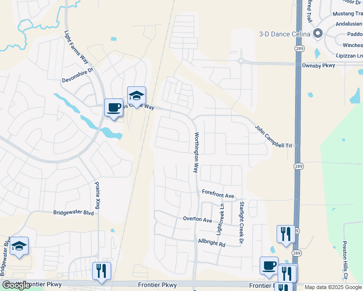 map of restaurants, bars, coffee shops, grocery stores, and more near 750 Harrington Lane in Celina