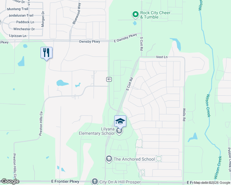 map of restaurants, bars, coffee shops, grocery stores, and more near 3747 County Road 83 in Celina