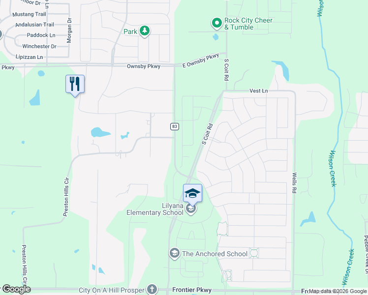 map of restaurants, bars, coffee shops, grocery stores, and more near 3747 County Road 83 in Celina
