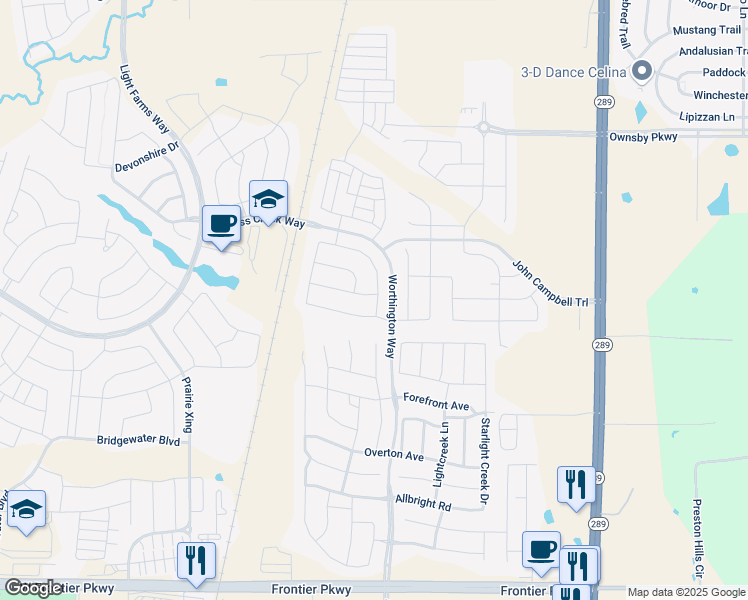 map of restaurants, bars, coffee shops, grocery stores, and more near 750 Harrington Lane in Celina