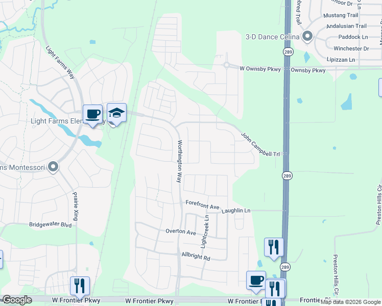 map of restaurants, bars, coffee shops, grocery stores, and more near 3824 Camille Crossing in Celina