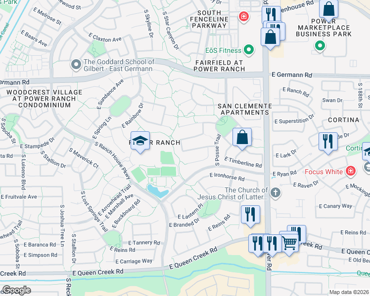 map of restaurants, bars, coffee shops, grocery stores, and more near 4488 East Cavalry Drive in Gilbert