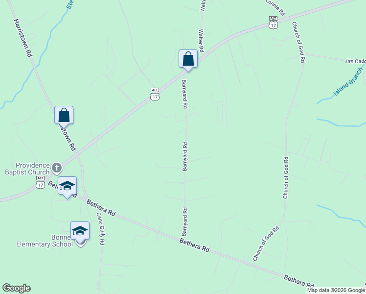 map of restaurants, bars, coffee shops, grocery stores, and more near 1079 Barnyard Road in Bonneau