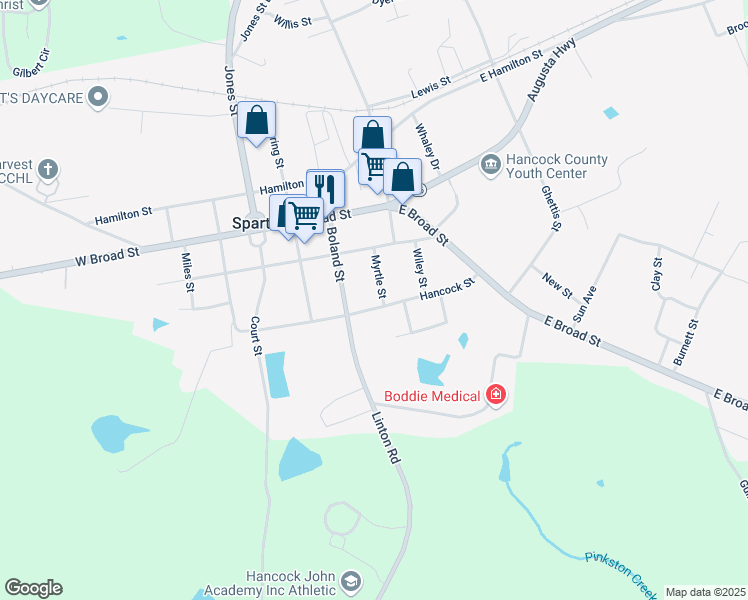 map of restaurants, bars, coffee shops, grocery stores, and more near 377 Hancock Street in Sparta