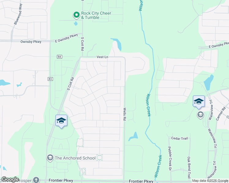 map of restaurants, bars, coffee shops, grocery stores, and more near 3453-3935 County Road 84 in Prosper