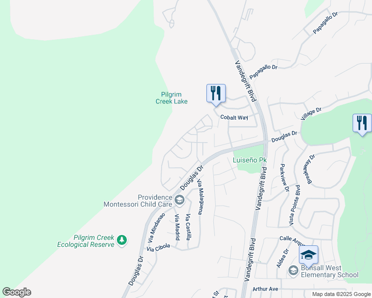 map of restaurants, bars, coffee shops, grocery stores, and more near 1476 Pioneer Circle in Oceanside