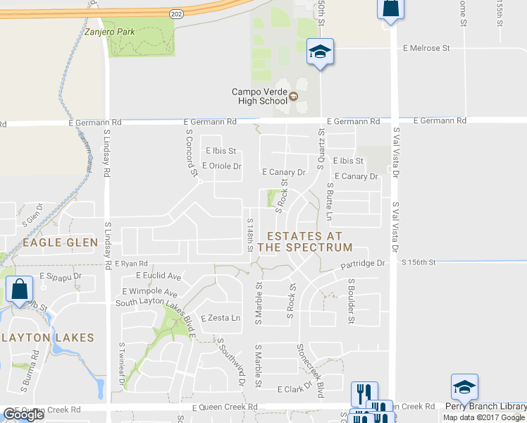 map of restaurants, bars, coffee shops, grocery stores, and more near 4257 South Marble Street in Gilbert