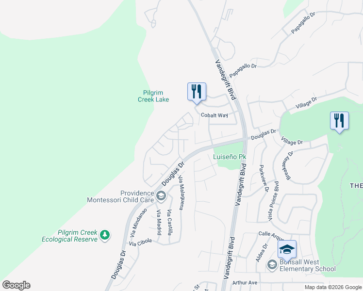 map of restaurants, bars, coffee shops, grocery stores, and more near 5252 Harvest Court in Oceanside