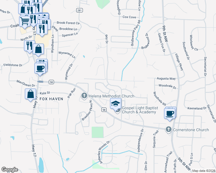 map of restaurants, bars, coffee shops, grocery stores, and more near 122 Cedar Bend Drive in Helena