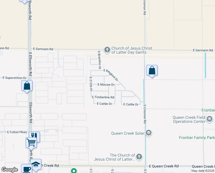 map of restaurants, bars, coffee shops, grocery stores, and more near Unnamed Road in Queen Creek