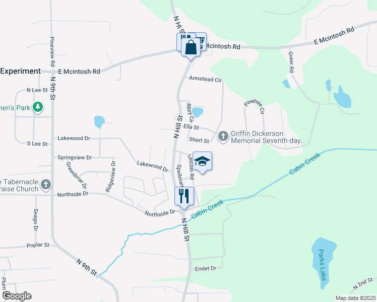 map of restaurants, bars, coffee shops, grocery stores, and more near 1432 Lincoln Road in Griffin
