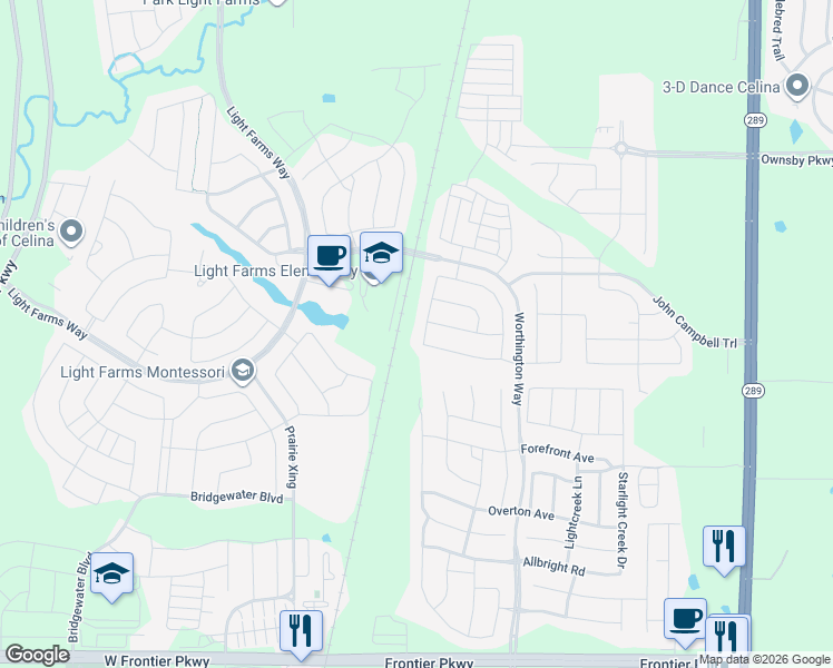 map of restaurants, bars, coffee shops, grocery stores, and more near 781 Corner Post Path in Celina
