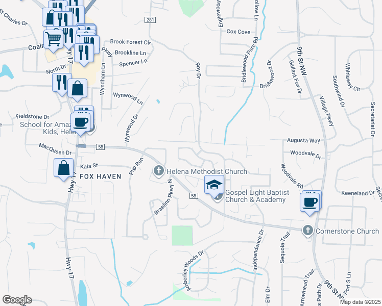 map of restaurants, bars, coffee shops, grocery stores, and more near 135 Cedar Bend Drive in Helena