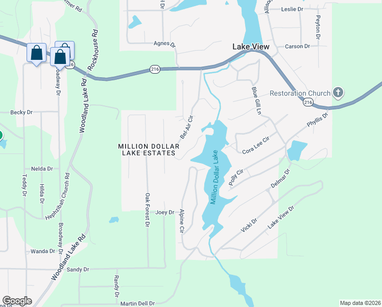 map of restaurants, bars, coffee shops, grocery stores, and more near 12590 Bel-Air Circle in Lake View